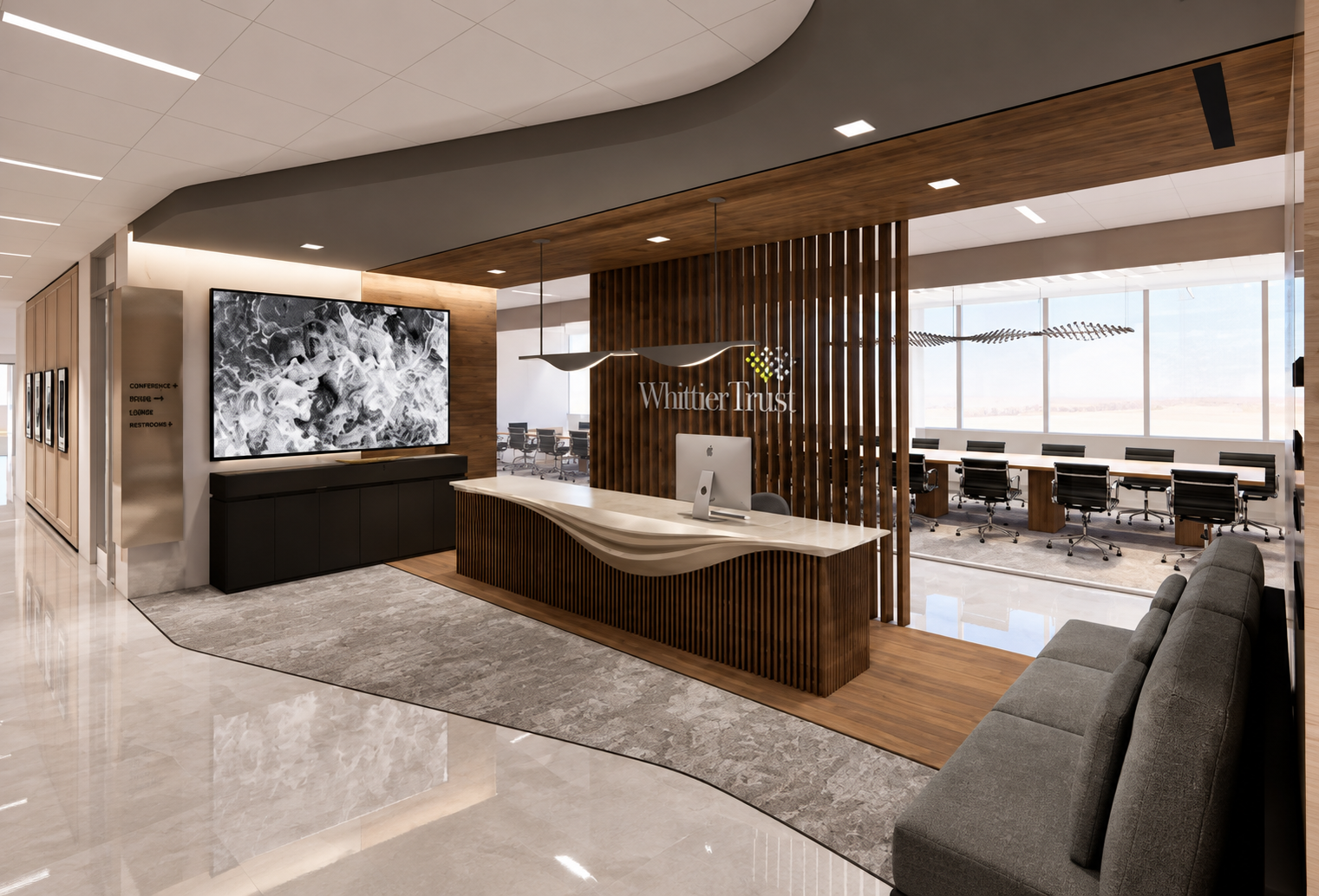 MEP engineering for office architects – Whittier Trust 31,977-square-foot financial services office renovation at 177 Colorado Boulevard in Pasadena with 24/7 server room cooling and emergency backup power.
