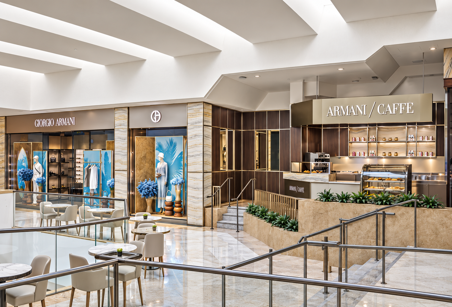 MEP engineering for luxury retail architects – Armani South Coast Plaza 5,400-square-foot luxury retail renovation in Costa Mesa, California with HVAC, power, lighting, and plumbing design.