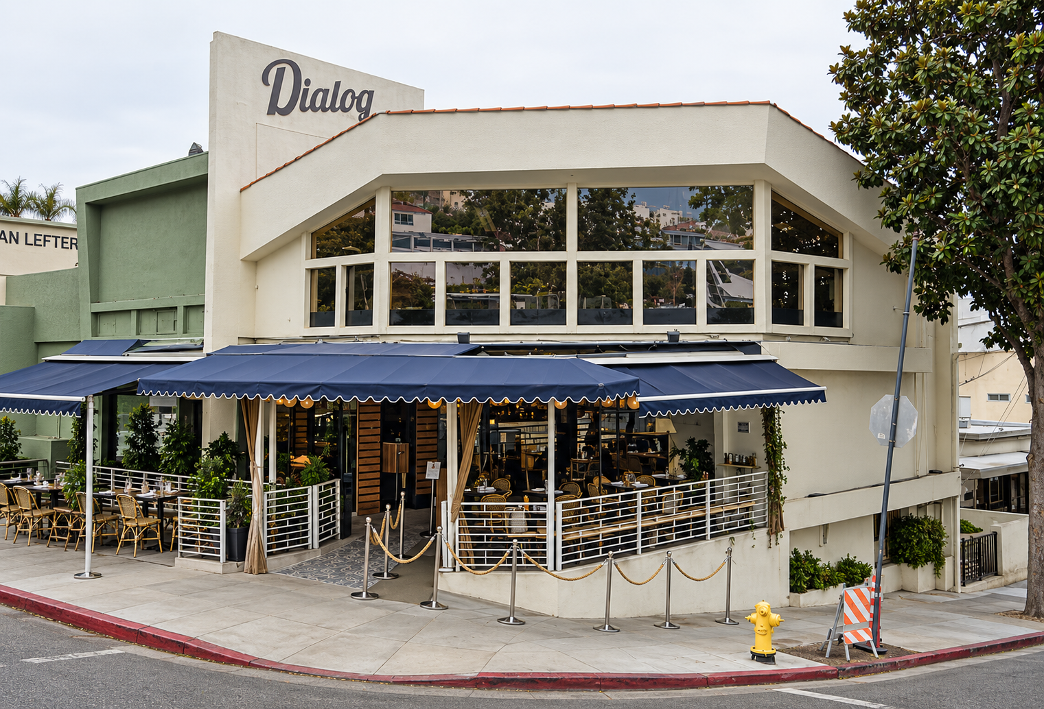 MEP engineering for restaurant architects – Dialog Cafe at Equinox restaurant renovation at 8766 Holloway Drive in West Hollywood, California, with mechanical and plumbing design.
