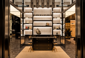 MEP engineering for luxury retail architects – Schiaparelli 1,700-square-foot luxury fashion boutique renovation at South Coast Plaza in Costa Mesa, California.