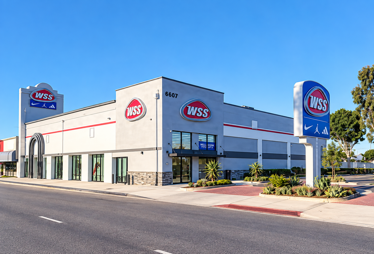 MEP engineering for retail architects – WSS Store Bell 16,400-square-foot retail renovation with mezzanine improvements, site lighting, and signage in Bell, California.