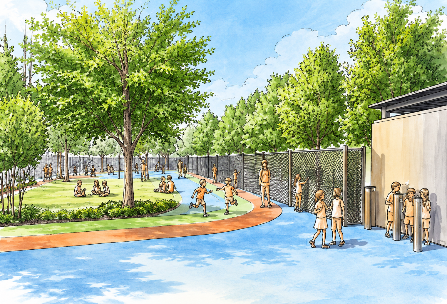 MEP engineering for education architects – Equitas Academy 5+6 Play Area, a 17,000-square-foot parking lot conversion with new restroom and storage buildings in Los Angeles.